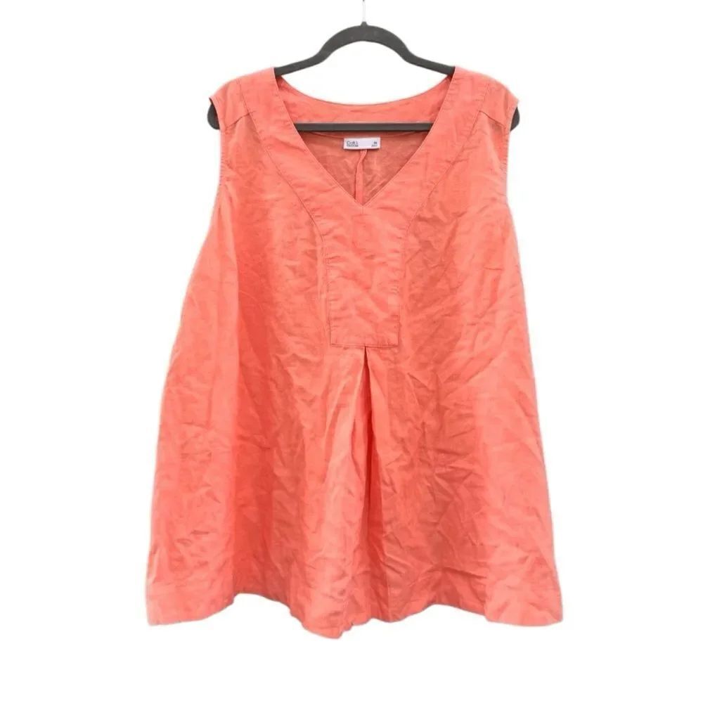 Croft & Borrow Women's Coral Linen V Neck Tank Top Size 3X